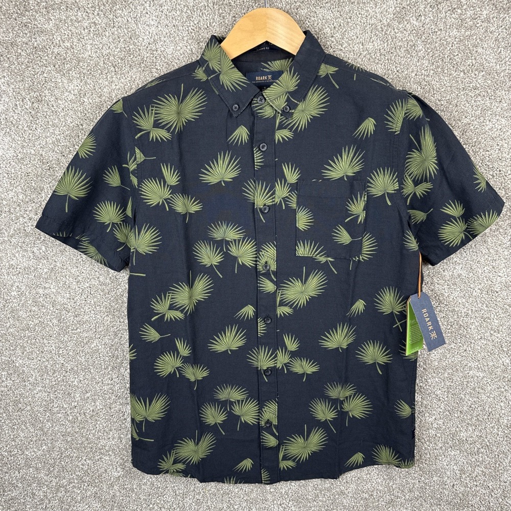 Roark Scholar Fronds Short Sleeve Woven Camp Shirt Black‎ Men's Small NEW